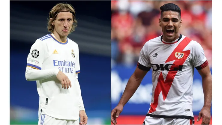 Luka Modric of Real Madrid (left) and Radamel Falcao of Rayo Vallecano (right)
