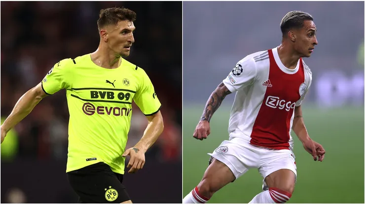 Thomas Meunier of Borussia Dortmund (left) and Antony of Ajax