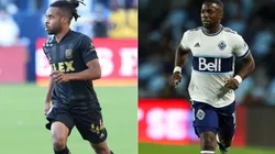 Raheem Edwards of Los Angeles Football Club (left) and Cristian Dajome of Vancouver Whitecaps