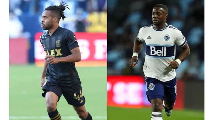 Raheem Edwards of Los Angeles Football Club (left) and Cristian Dajome of Vancouver Whitecaps