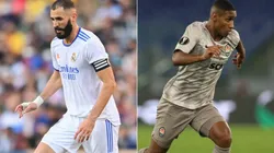 Karim Benzema of Real Madrid (left) and Tete of Shakhtar Donetsk