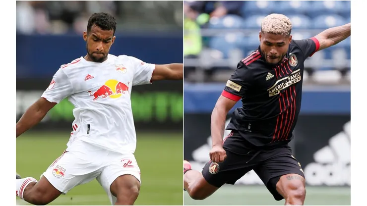 Cristian Casseres Jr of the New York Red Bulls (left) and Josef Martinez of Atlanta United.