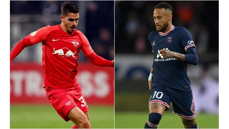 Andre da Silva of Leipzig (left) and Neymar of Paris Saint Germain