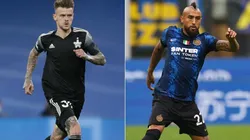 Sebastien Thill of sheriff (left) and Arturo Vidal of Inter Milan