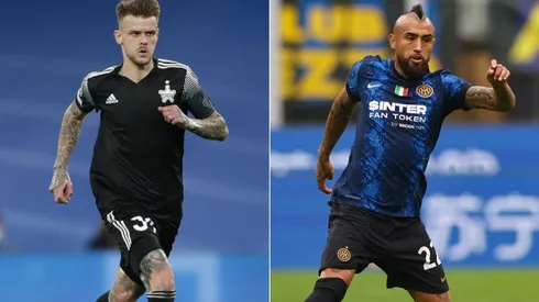 Sebastien Thill of sheriff (left) and Arturo Vidal of Inter Milan