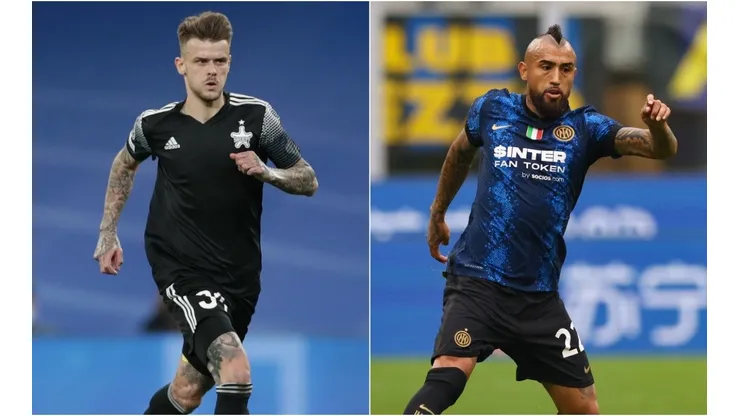 Sebastien Thill of sheriff (left) and Arturo Vidal of Inter Milan