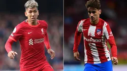 Firmino of Liverpool (left) and Antoine Griezmann of Atletico Madrid