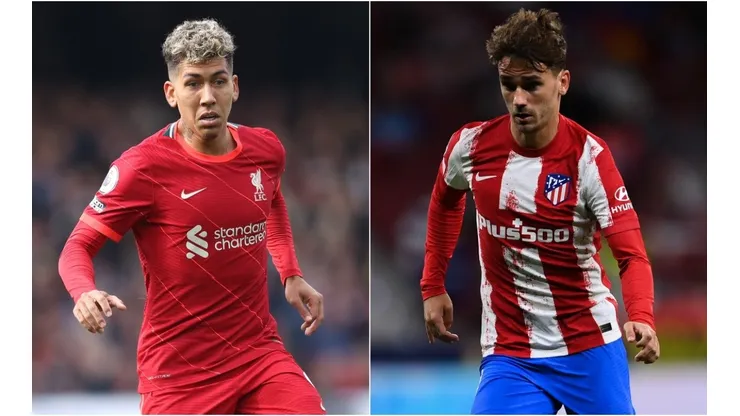 Firmino of Liverpool (left) and Antoine Griezmann of Atletico Madrid