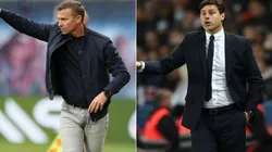 Jesse Marsch of RB Leipzig (left) and Mauricio Pochettino of PSG
