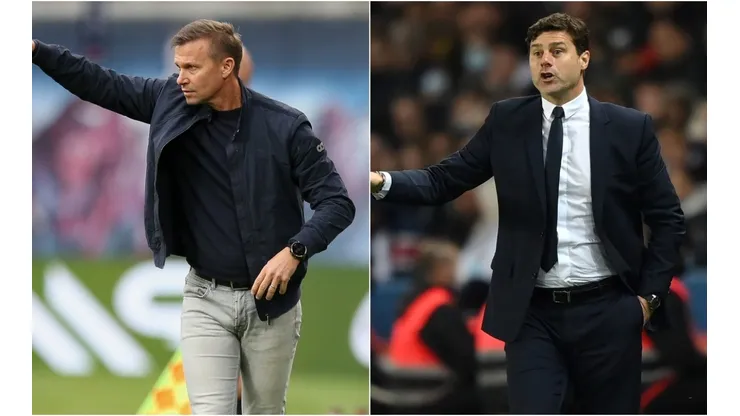 Jesse Marsch of RB Leipzig (left) and Mauricio Pochettino of PSG