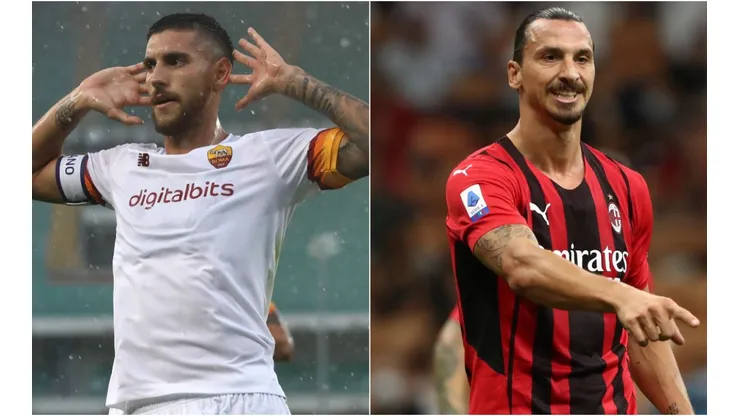 Lorenzo Pellegrini of Roma (left) and Zlatan Ibrahimovic of Milan (right)