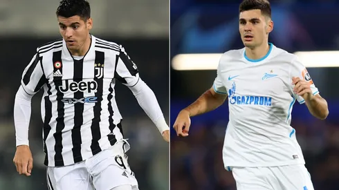 Alvaro Morata of Juventus (left) and Kirill Kravtsov of Zenit Saint Petersburg