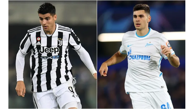 Alvaro Morata of Juventus (left) and Kirill Kravtsov of Zenit Saint Petersburg
