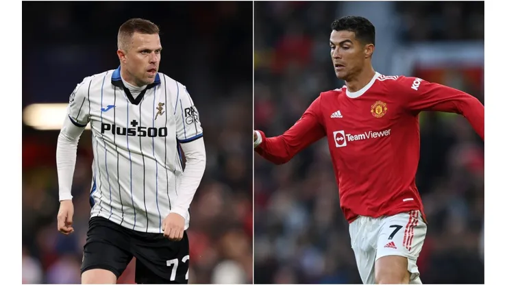 Josip Ilicic of Atalanta BC (left) and Cristiano Ronaldo of Manchester United