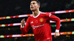 Cristiano Ronaldo of Manchester United celebrates scoring against Tottenham
