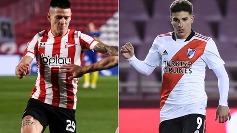 Leonardo Godoy of Estudiantes La Plata (left) and Julian Alvarez of River
