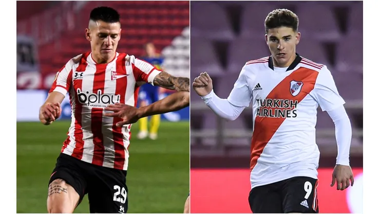 Leonardo Godoy of Estudiantes La Plata (left) and Julian Alvarez of River