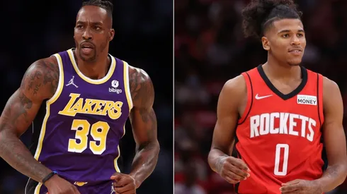Dwight Howard of the Los Angeles Lakers (left) and Jalen Green of the Houston Rockets (right)