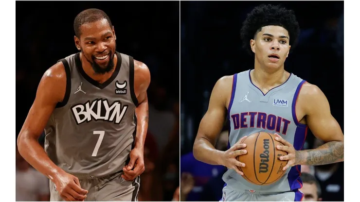 Kevin Durant of the Brooklyn Nets (left) and Killian Hayes of the Detroit Pistons (right)