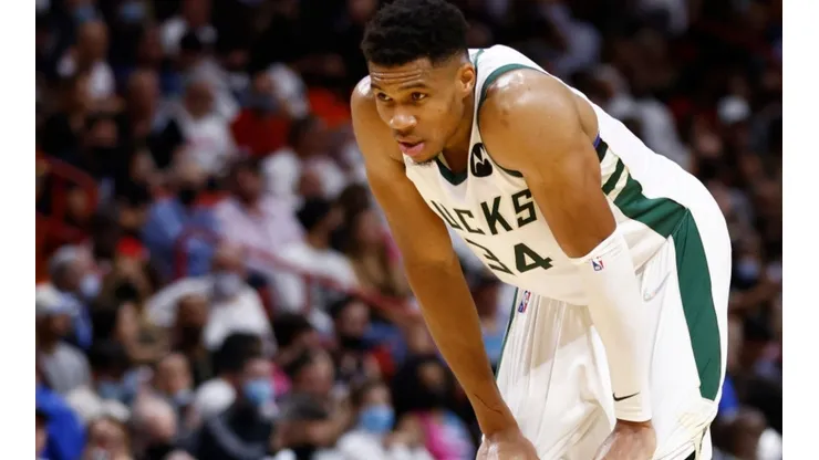 Giannis Antetokounmpo of the Bucks during his game vs Miami Heat on October 21