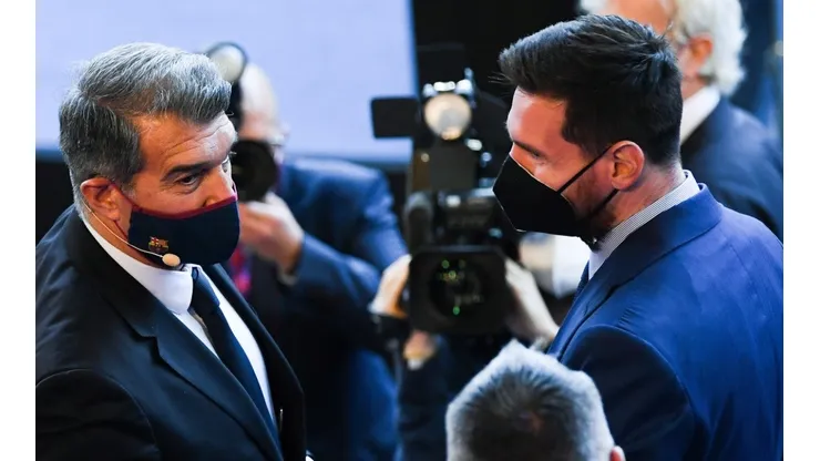 FC Barcelona President Joan Laporta and Lionel Messi
