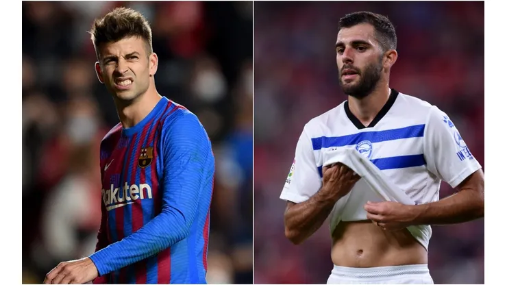 Gerard Piqué of Barcelona (left) and Luis Rioja of Alaves (right)