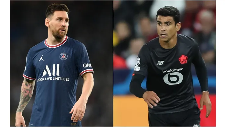 Lionel Messi of PSG (left) and Benjamin Andre of Lille.