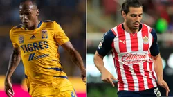 Luis Quiñones of Tigres (left) and Antonio Briseño of Chivas (right)