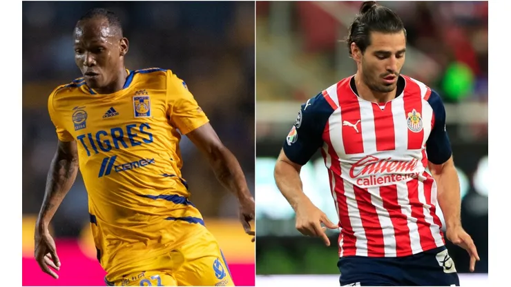 Luis Quiñones of Tigres (left) and Antonio Briseño of Chivas (right)