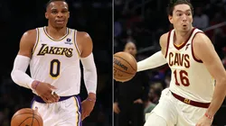Russell Westbrook of the Los Angeles Lakers (left) and Cedi Osman of the Cleveland Cavaliers (right)