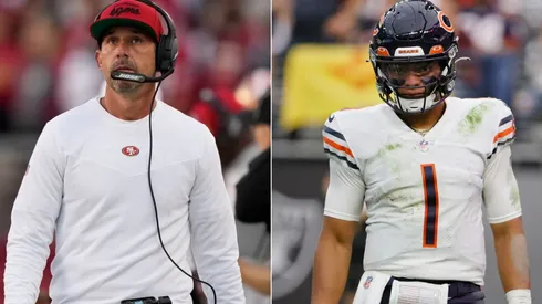 San Francisco 49ers Head Coach Kyle Shanahan (left) and Chicago Bears rookie QB Justin Fields.