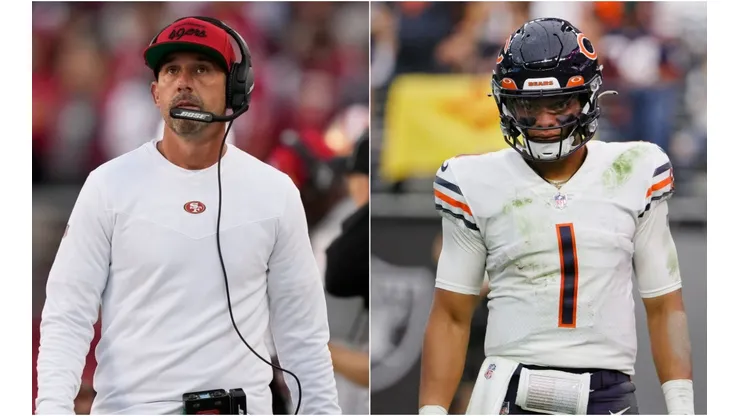 San Francisco 49ers Head Coach Kyle Shanahan (left) and Chicago Bears rookie QB Justin Fields.
