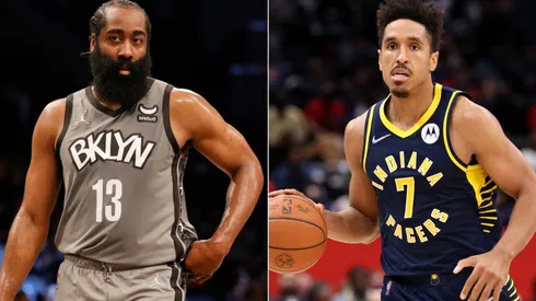 James Harden of the Brooklyn Nets (left) and Malcolm Brogdon of the Indiana Pacers (right)