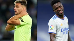 Lucas Boye of Elche (left) and Vinícius of Real Madrid (right)