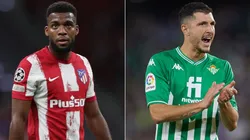 Thomas Lemar of Atletico Madrid (left) and Guido Rodriguez of Real Betis (right)