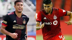 Miles Robinson of Atlanta United (left) and Alejandro Pozuelo of Toronto FC (right)