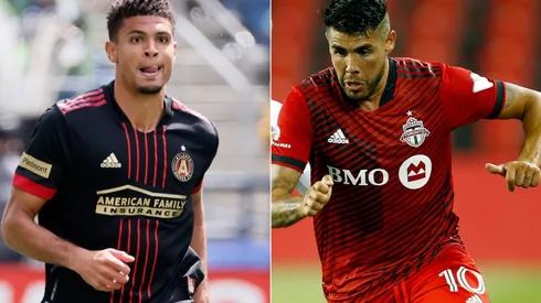 Miles Robinson of Atlanta United (left) and Alejandro Pozuelo of Toronto FC (right)