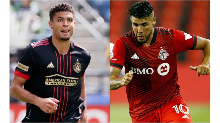 Miles Robinson of Atlanta United (left) and Alejandro Pozuelo of Toronto FC (right)