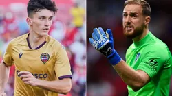 Pepelu of Levante (left) and Jan Oblak of Atletico Madrid (right)