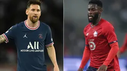 Lionel Messi of PSG (left) and Jonathan Mamba of Lille.