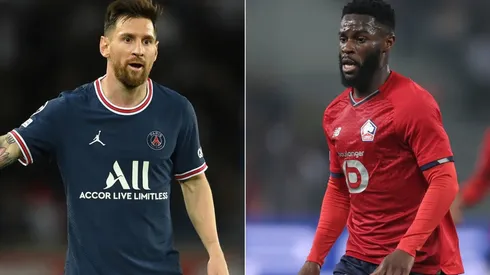 Lionel Messi of PSG (left) and Jonathan Mamba of Lille.