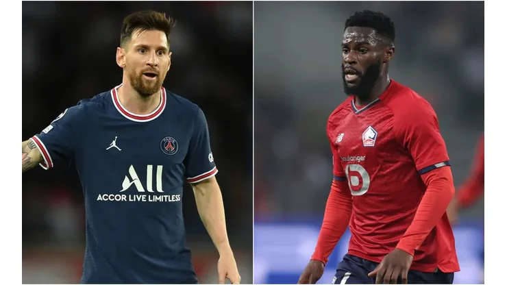 Lionel Messi of PSG (left) and Jonathan Mamba of Lille.