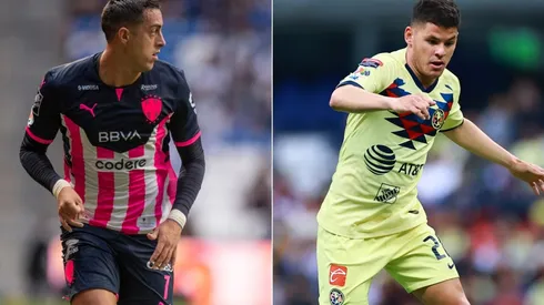 Rogelio Funes Mori of Monterrey (left) and Richard Sánchez of Club America