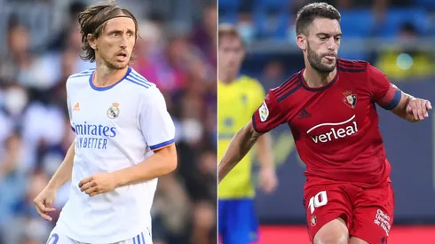 Luka Modric of Real Madrid (left) and Roberto Torres of Osasuna