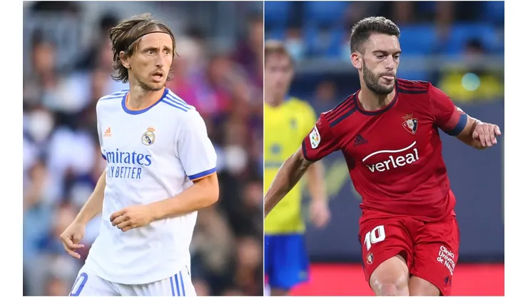 Luka Modric of Real Madrid (left) and Roberto Torres of Osasuna