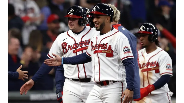 Atlanta Braves players celebrate.