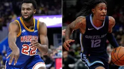 Andrew Wiggins of the Golden State Warriors (left) and Ja Morant of the Memphis Grizzlies (right)