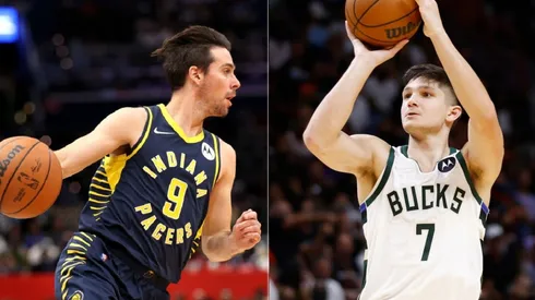 T.J. McConnell of the Pacers (left) and Grayson Allen of the Bucks