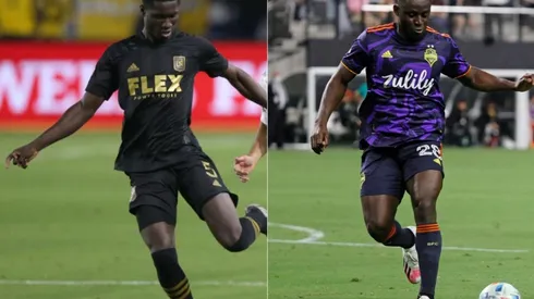 Mamadou Fall of LAFC (left) and Yeimar Gomez Andrade of the Sounders