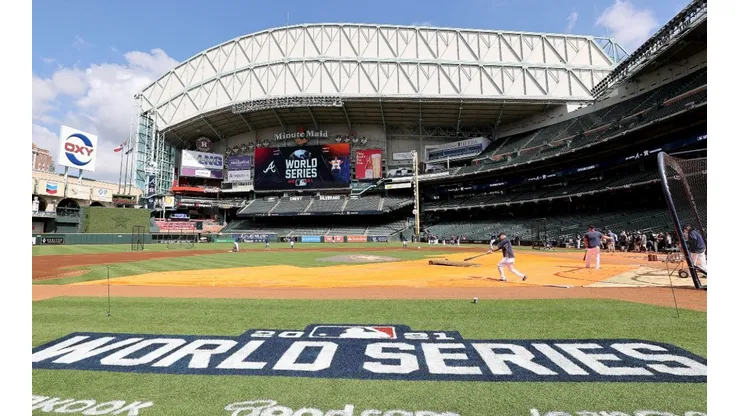 The Houston Astros work out during the World Series Workout Day at Minute Maid Park